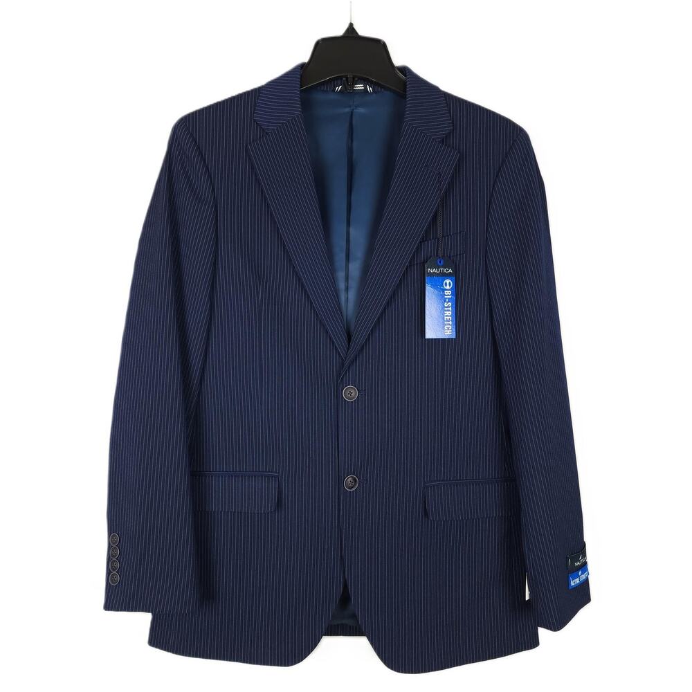 Nautica Mens Modern Fit Suit Jacket Blazer 36R Navy Pinstripe Active Stretch NWT